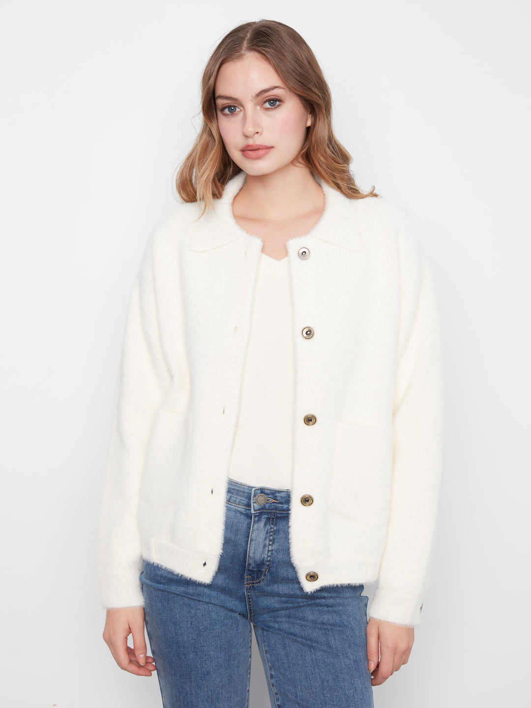 Eyelash Yarn Denim-Style Jacket