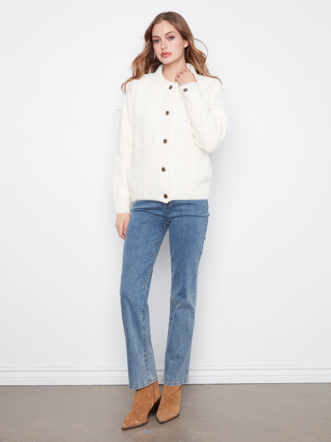 Eyelash Yarn Denim-Style Jacket