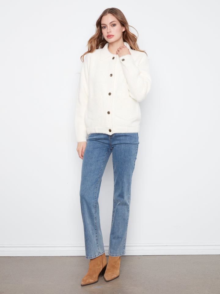 Eyelash Yarn Denim-Style Jacket