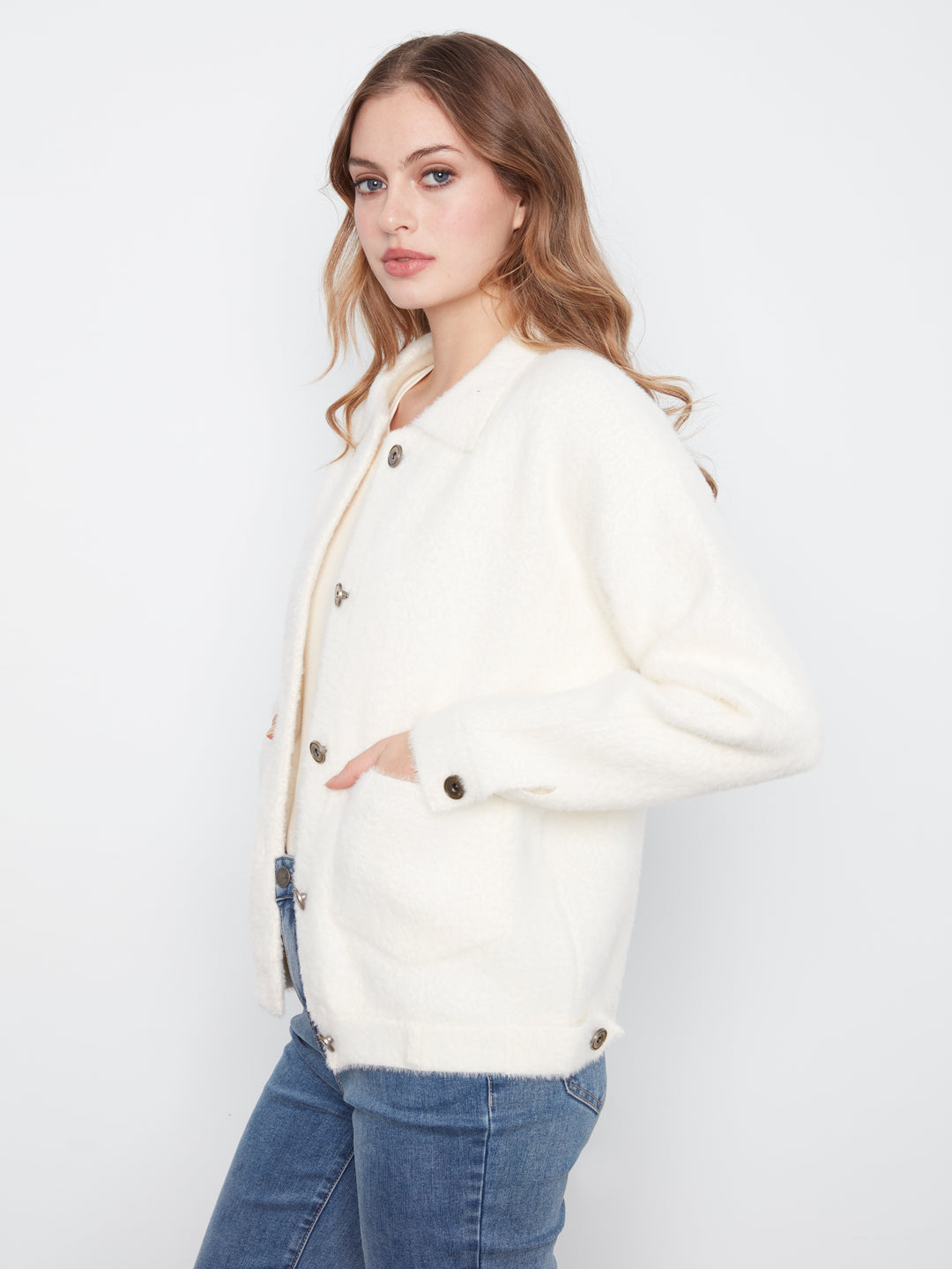 Eyelash Yarn Denim-Style Jacket