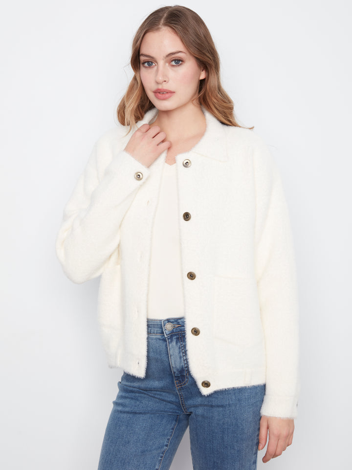 Eyelash Yarn Denim-Style Jacket
