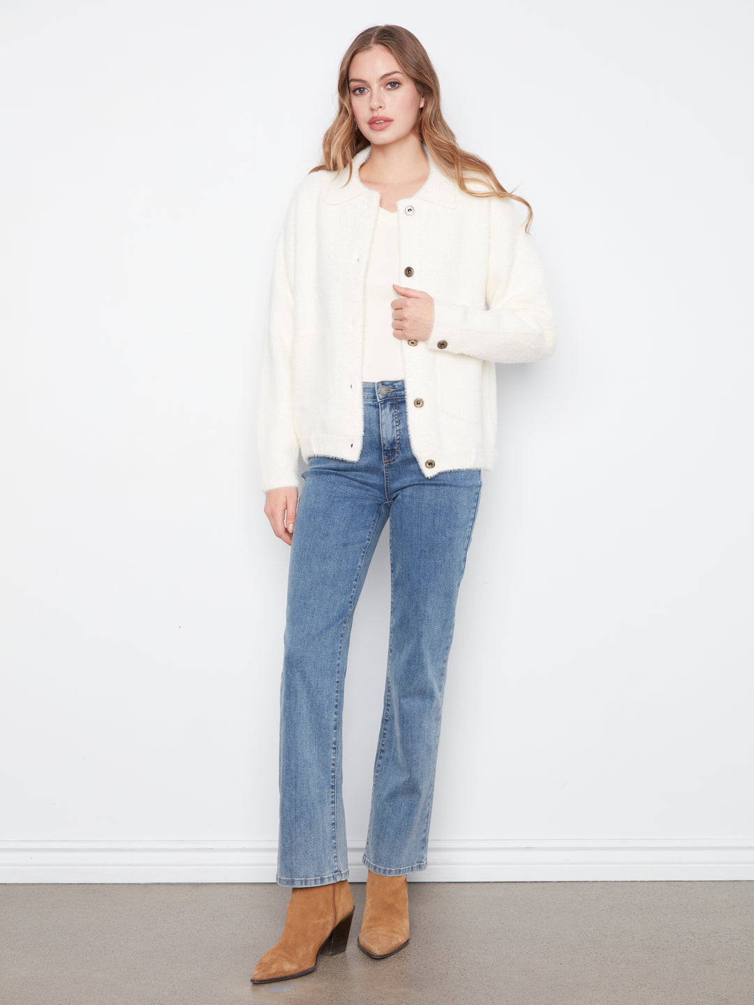 Eyelash Yarn Denim-Style Jacket