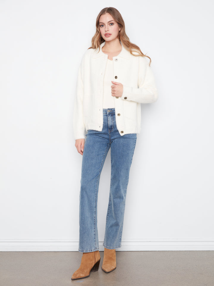 Eyelash Yarn Denim-Style Jacket
