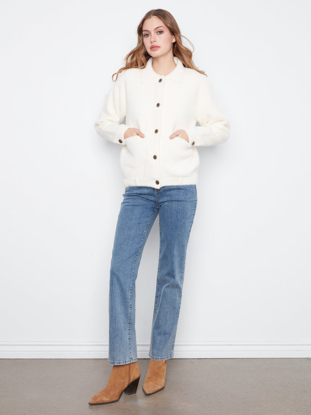 Eyelash Yarn Denim-Style Jacket