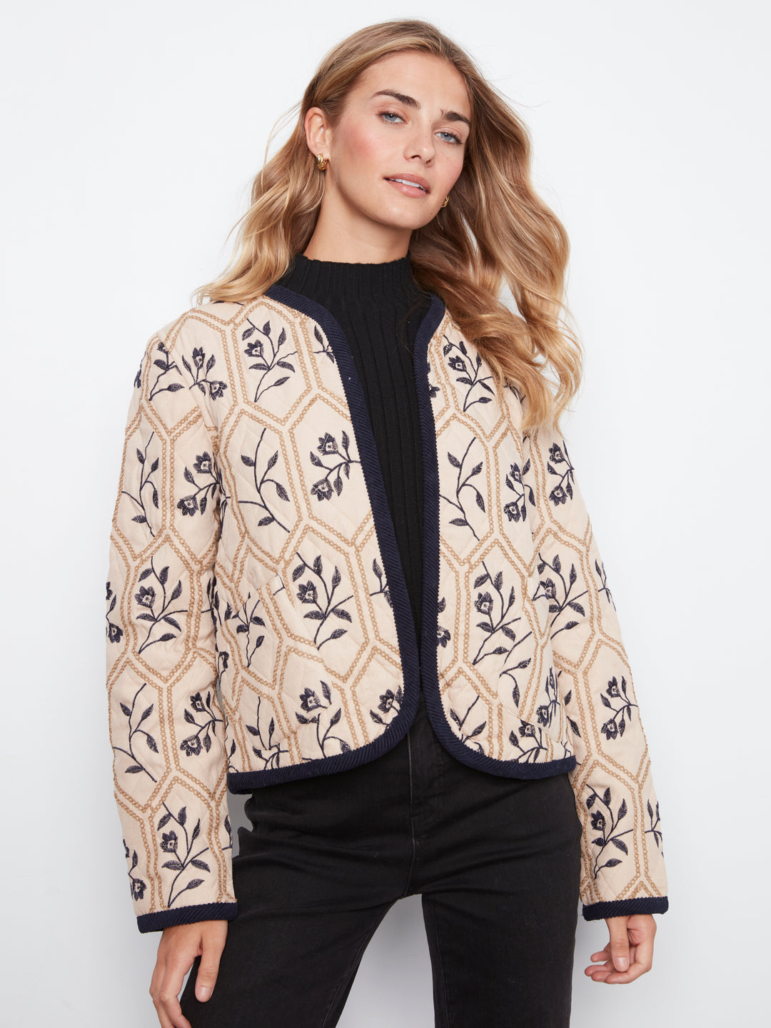 Embroidered Puffer With  Edge Binding