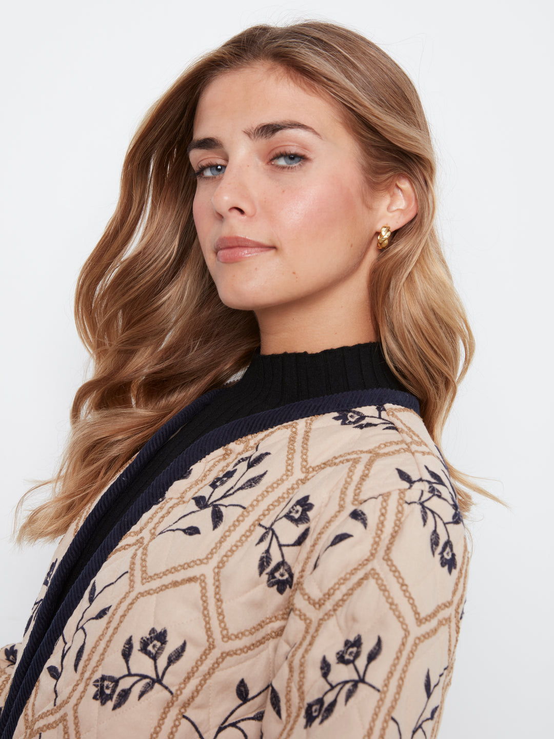 Embroidered Puffer With  Edge Binding