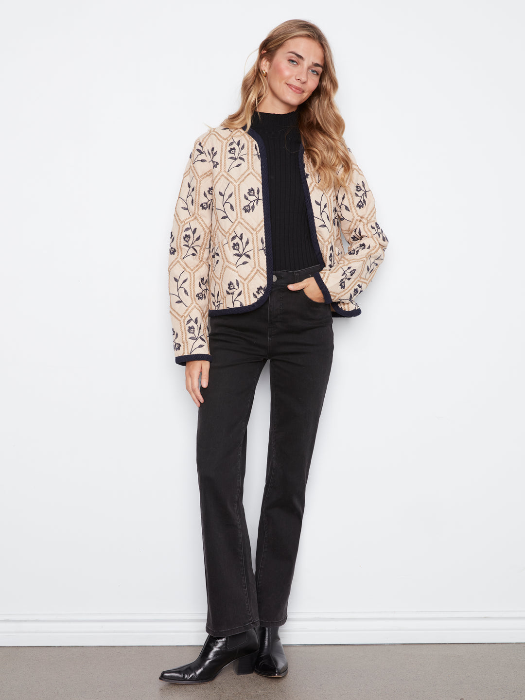Embroidered Puffer With  Edge Binding