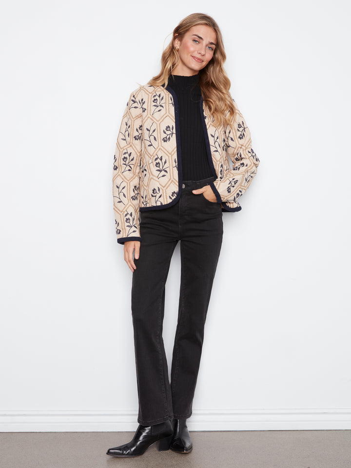 Embroidered Puffer With  Edge Binding