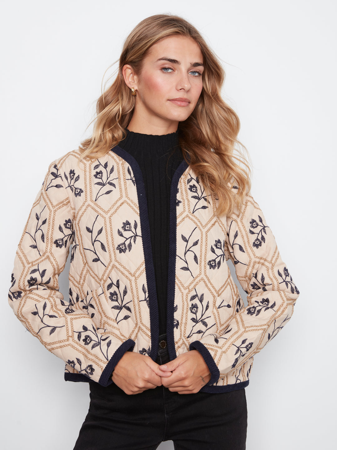 Embroidered Puffer With  Edge Binding