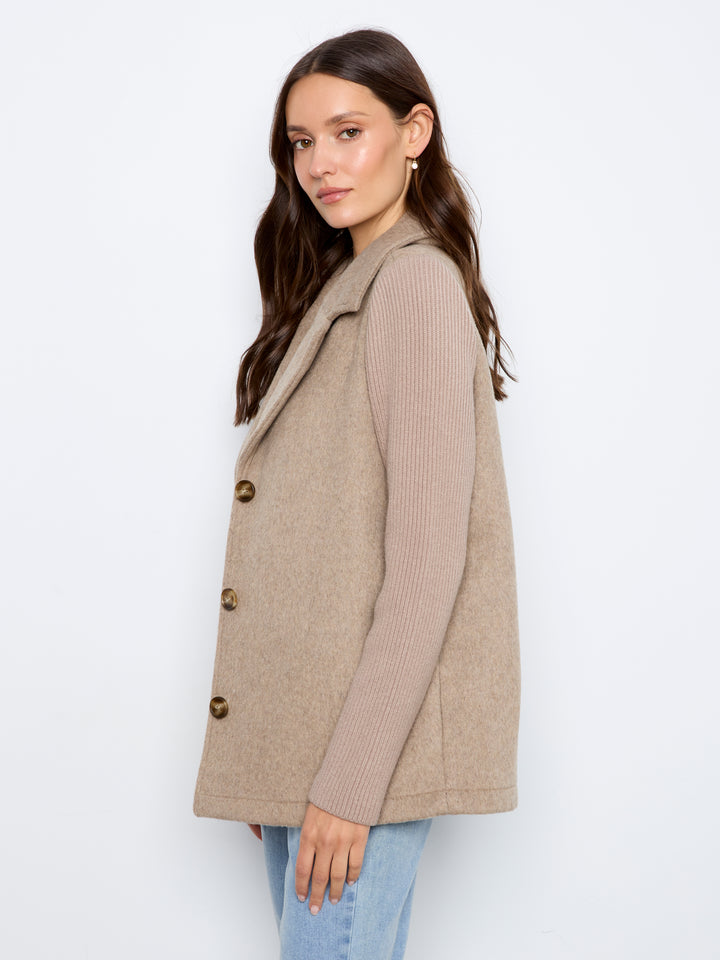 Wool Blend Notched Lapel Jacket with Rib Sleeve