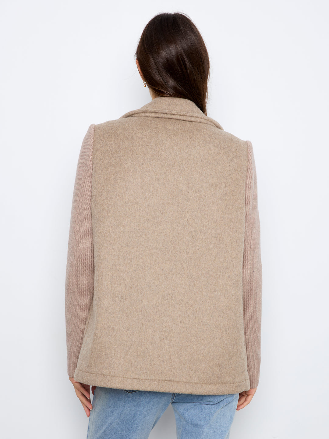 Wool Blend Notched Lapel Jacket with Rib Sleeve