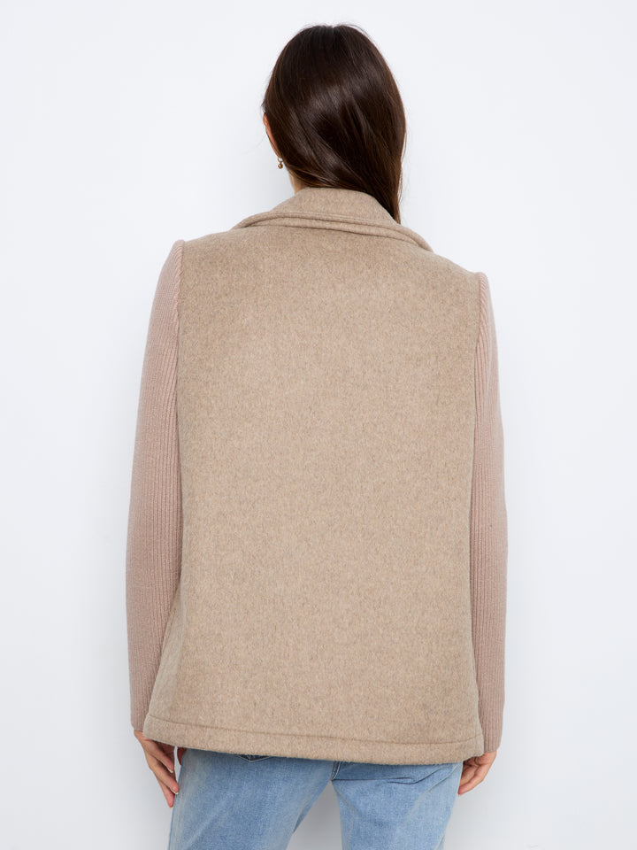 Wool Blend Notched Lapel Jacket with Rib Sleeve