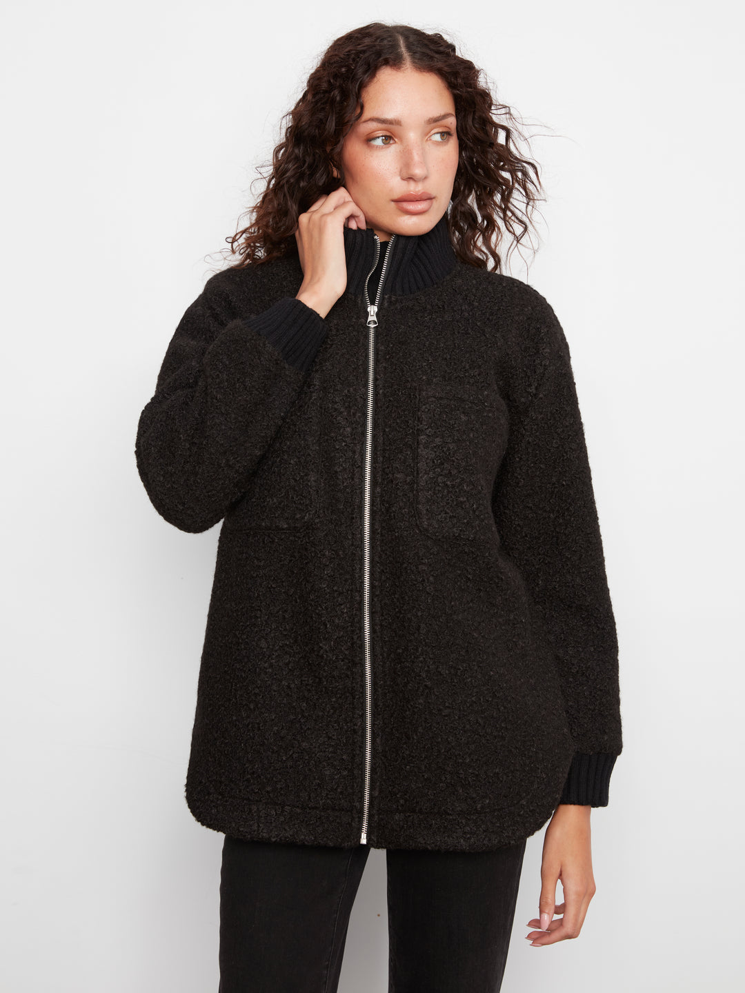 Fuzzy Jacket with Round Hem
