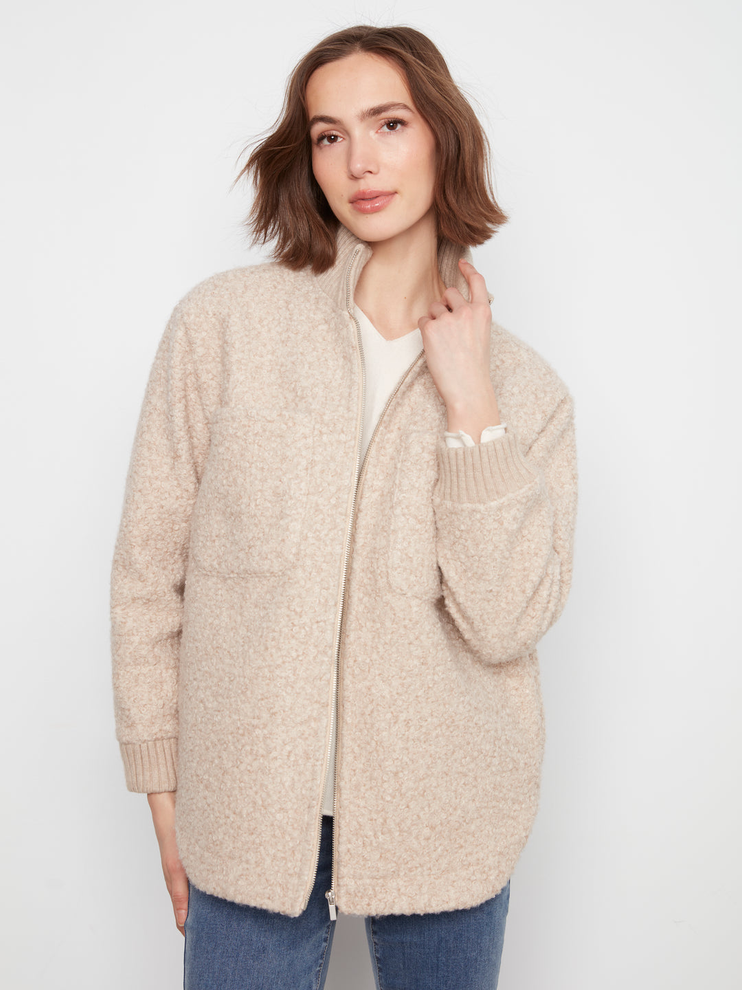 Fuzzy Jacket with Round Hem