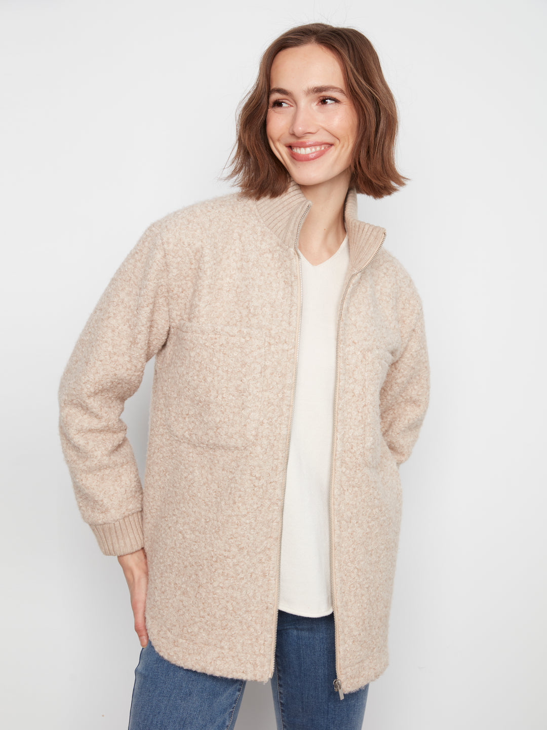 Fuzzy Jacket with Round Hem