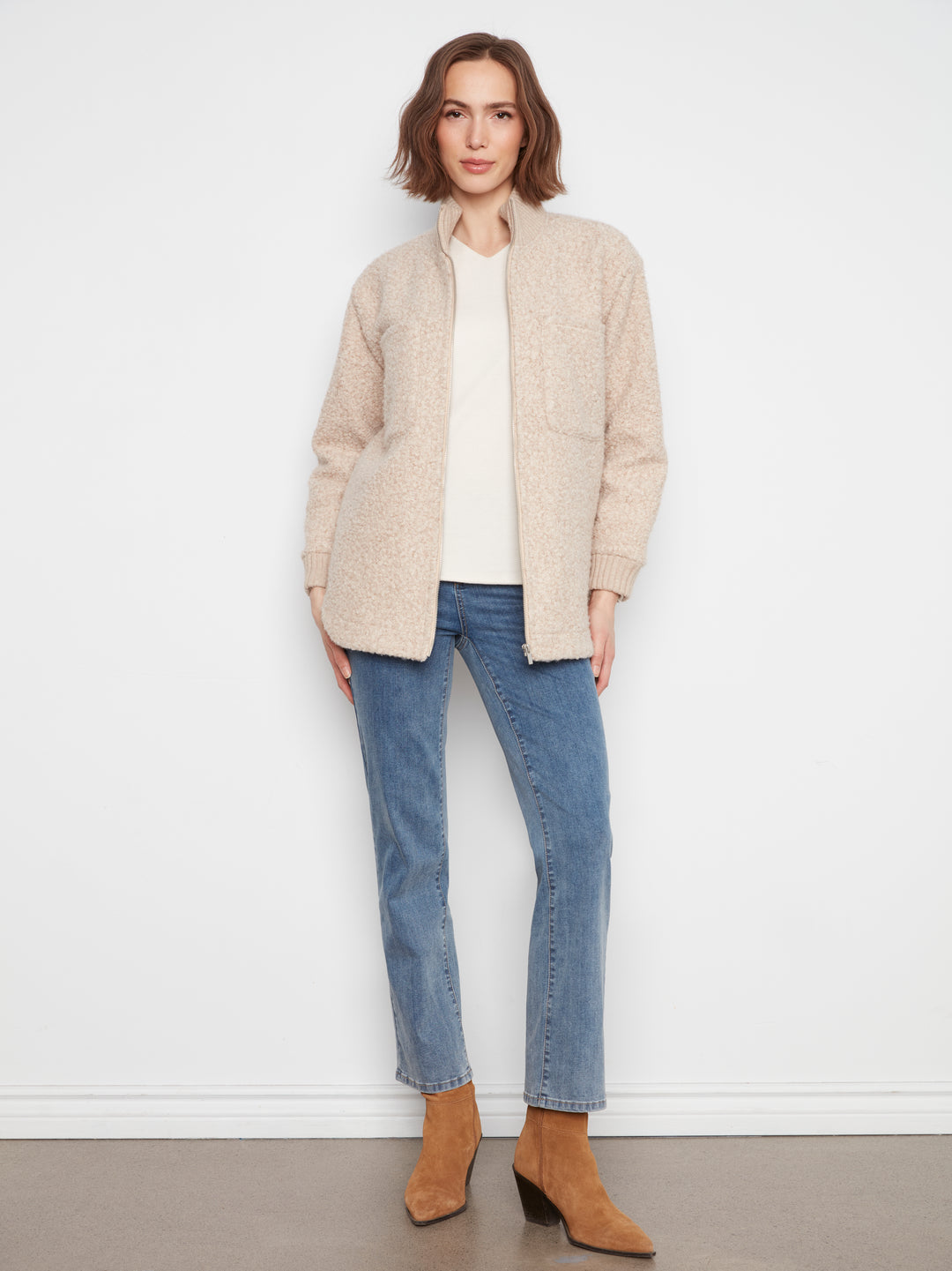Fuzzy Jacket with Round Hem
