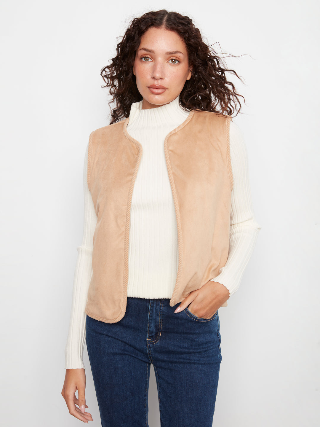Sherpa/Suede Reversible Vest w Embroidery