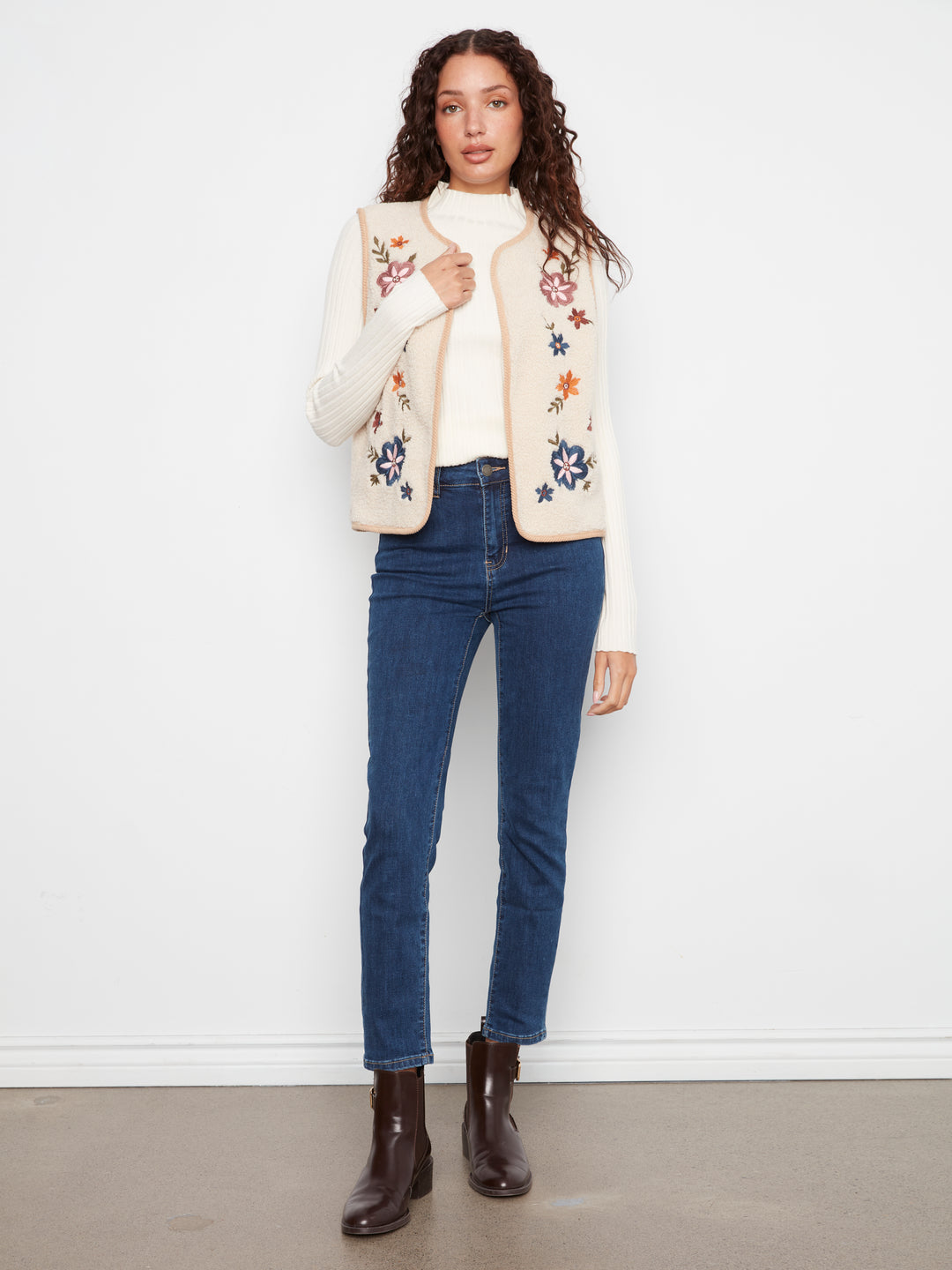 Sherpa/Suede Reversible Vest w Embroidery