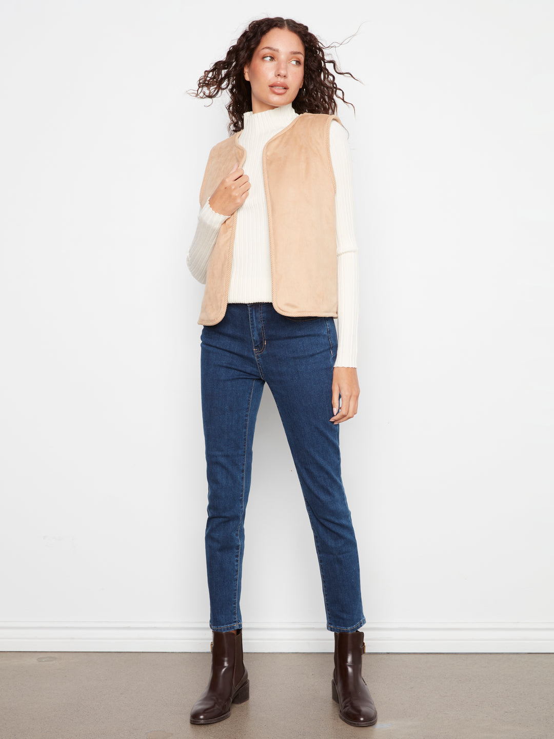 Sherpa/Suede Reversible Vest w Embroidery