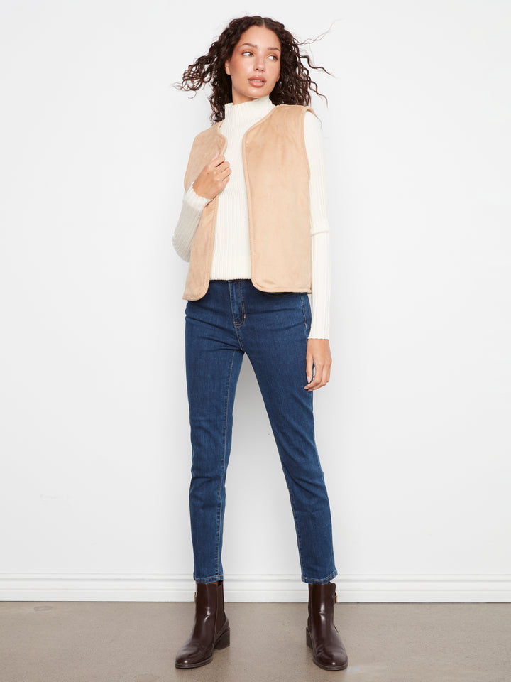Sherpa/Suede Reversible Vest w Embroidery
