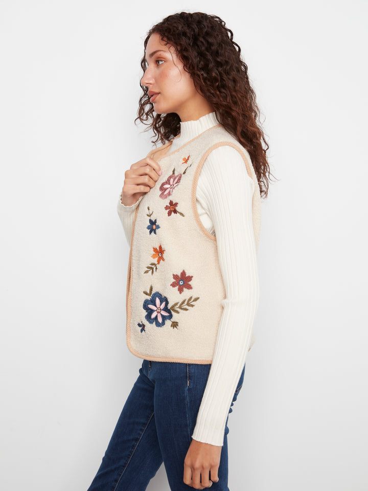 Sherpa/Suede Reversible Vest w Embroidery