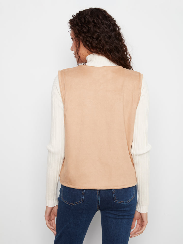 Sherpa/Suede Reversible Vest w Embroidery