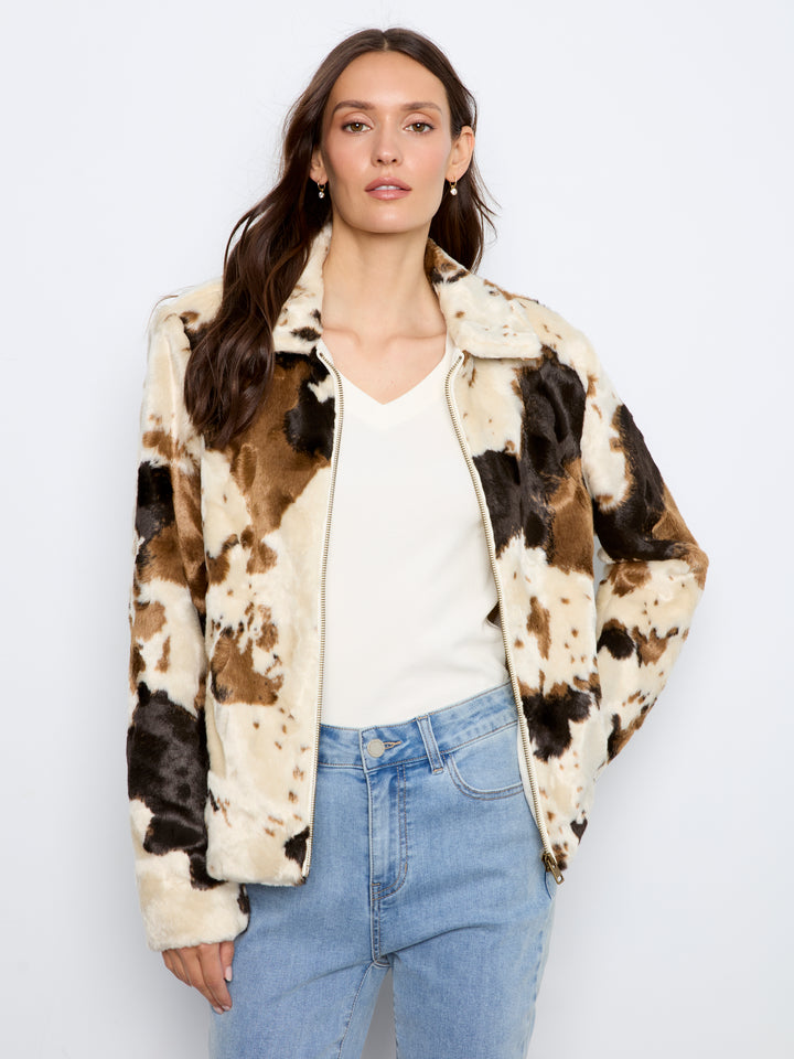 Long Sleeve Fur Jacket in Cow Pattern
