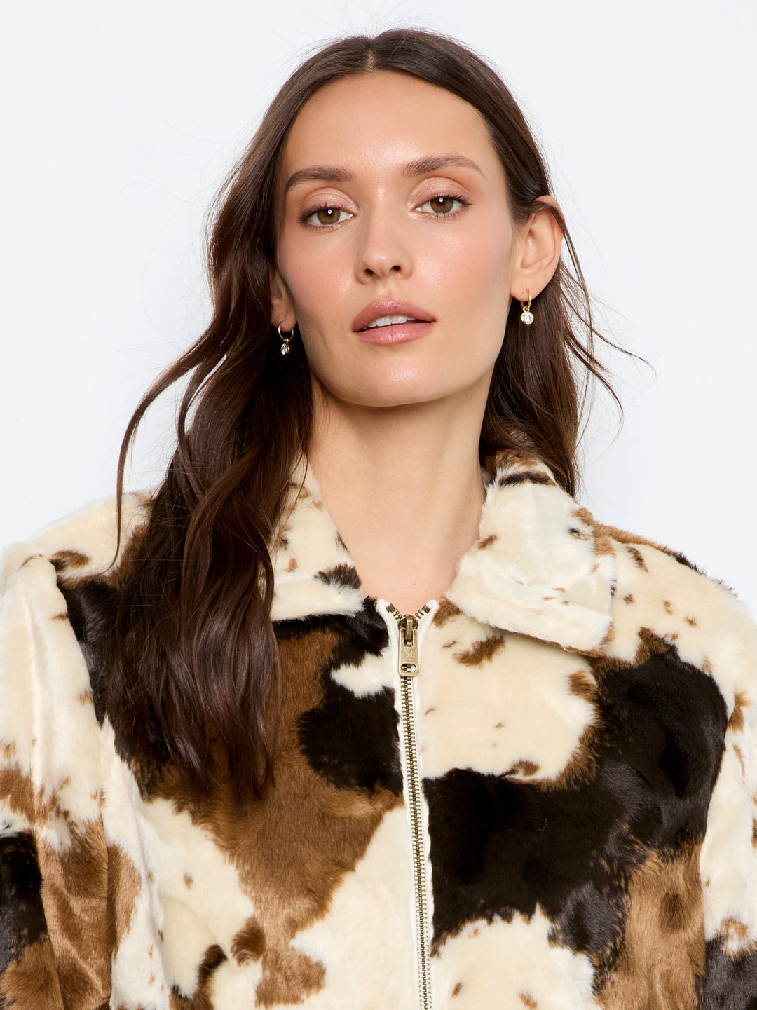 Long Sleeve Fur Jacket in Cow Pattern
