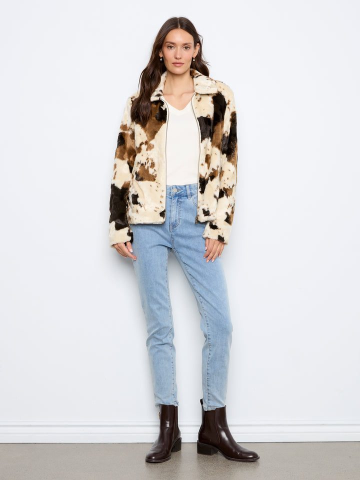 Long Sleeve Fur Jacket in Cow Pattern