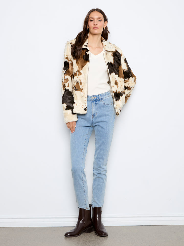 Long Sleeve Fur Jacket in Cow Pattern