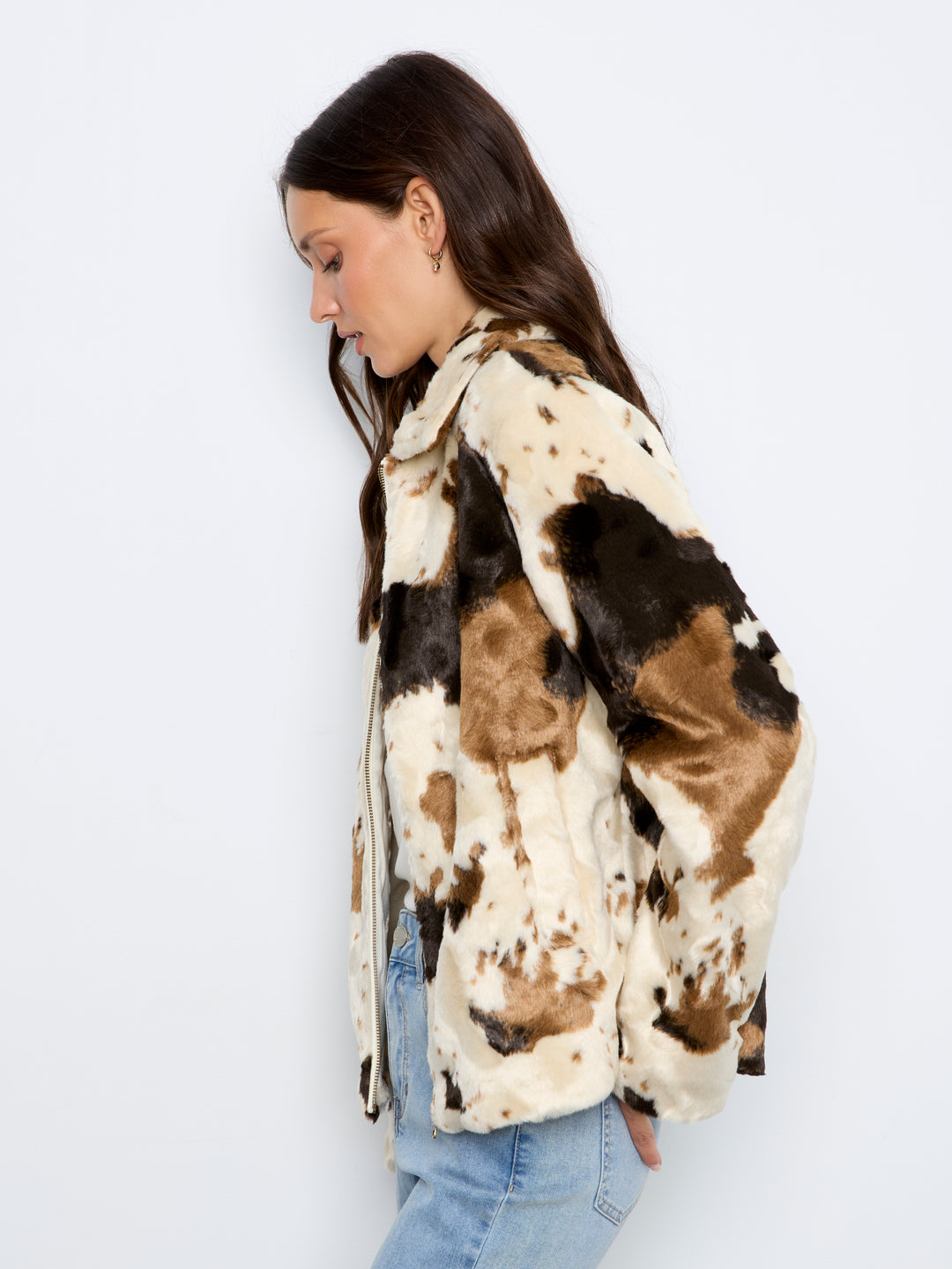 Long Sleeve Fur Jacket in Cow Pattern