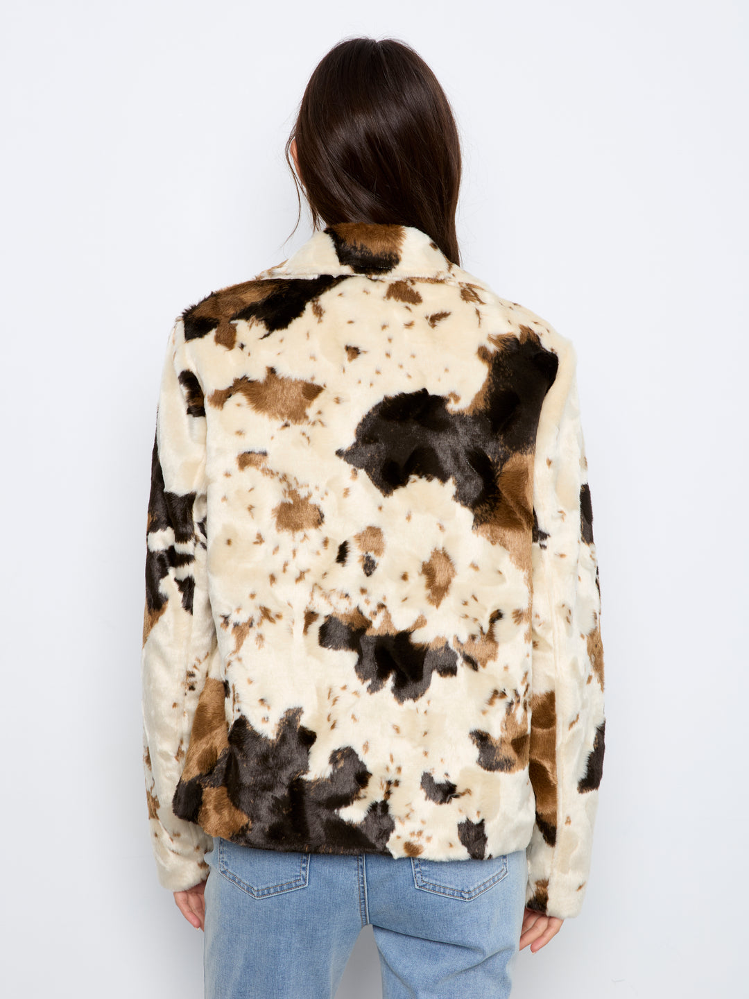 Long Sleeve Fur Jacket in Cow Pattern
