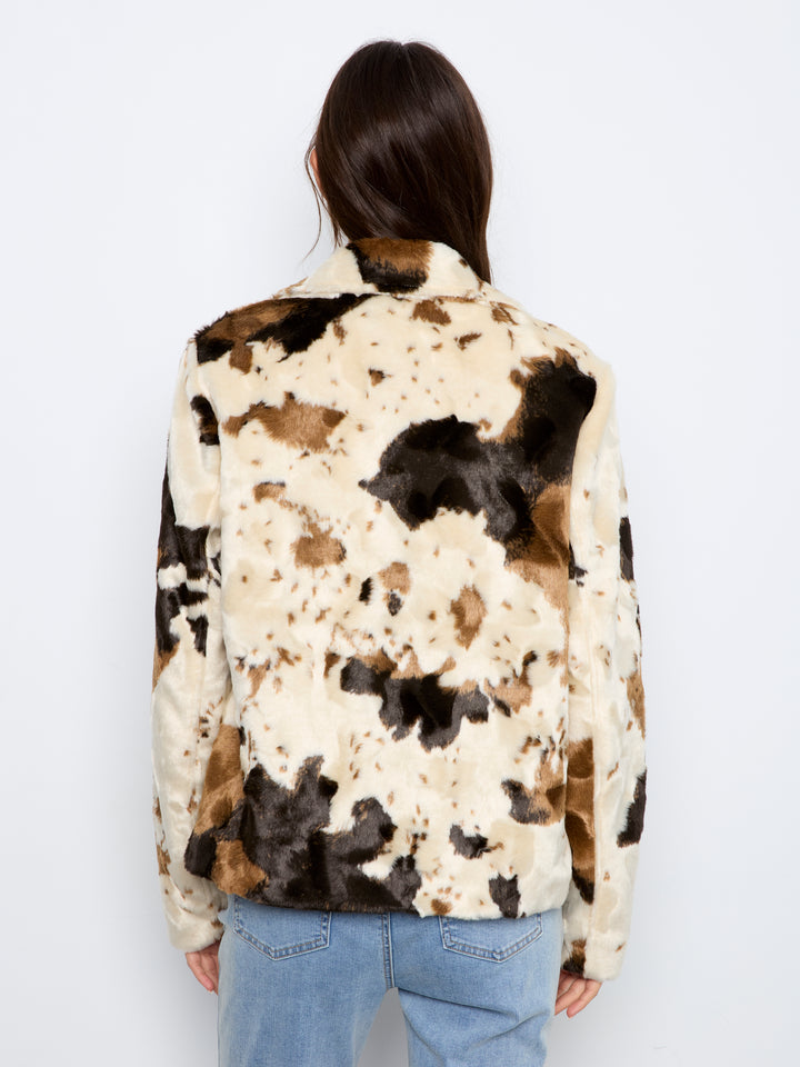 Long Sleeve Fur Jacket in Cow Pattern