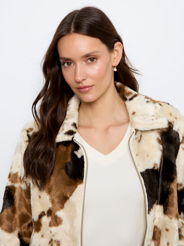Long Sleeve Fur Jacket in Cow Pattern