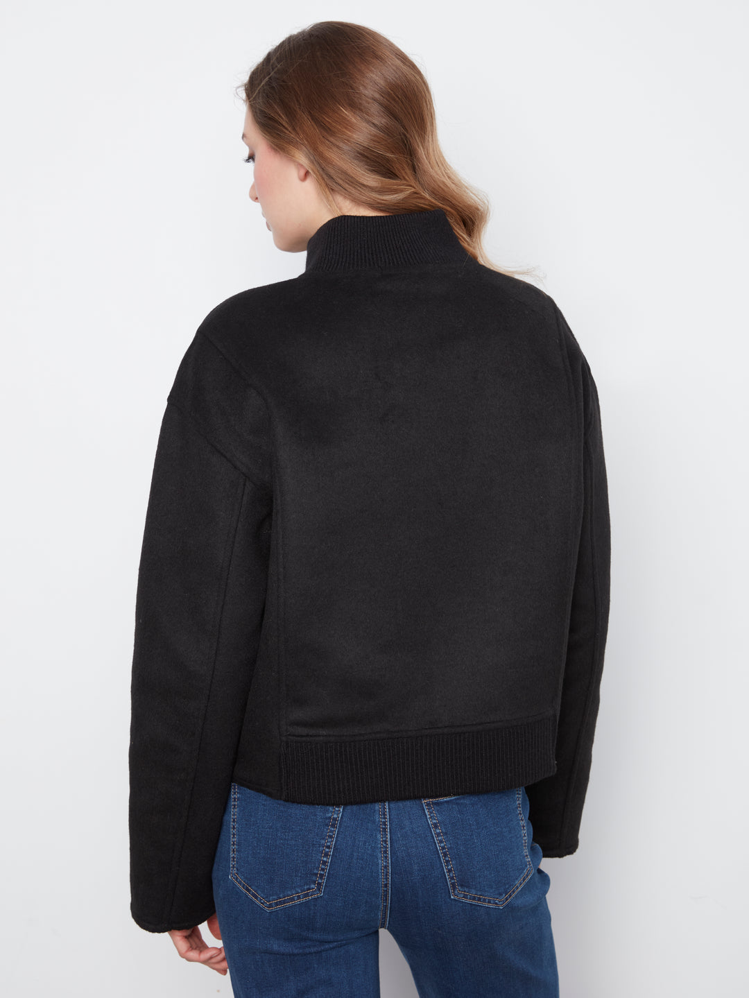Wool Bomber Jacket with Zipper at Front