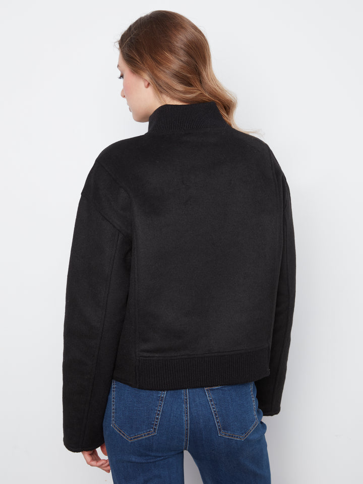 Wool Bomber Jacket with Zipper at Front