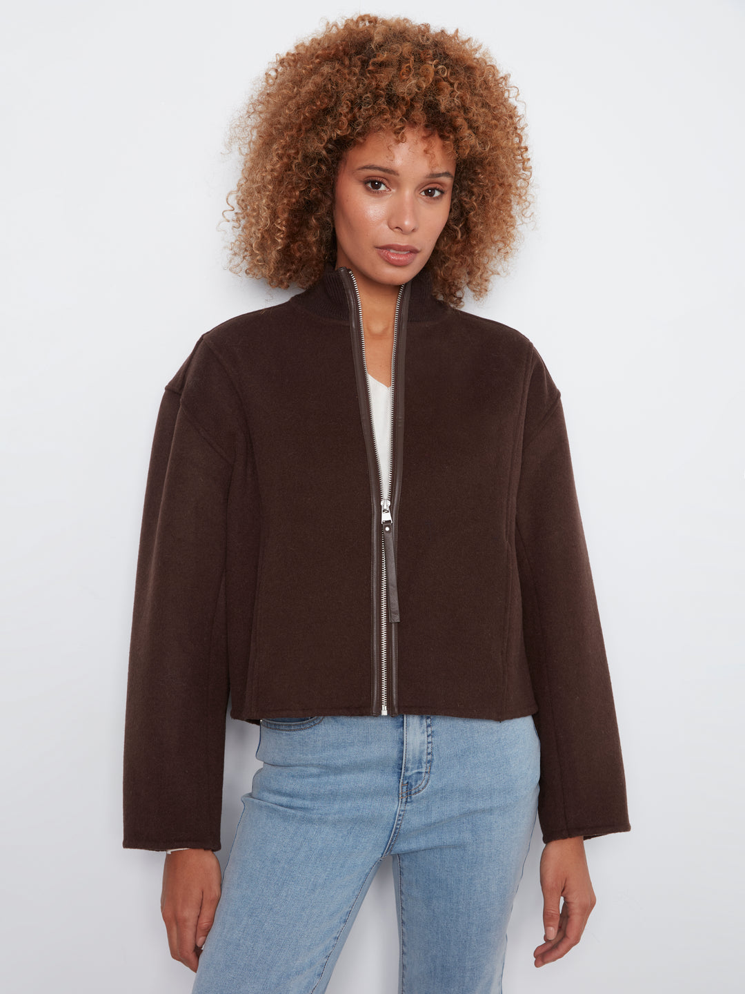 Wool Bomber Jacket with Zipper at Front