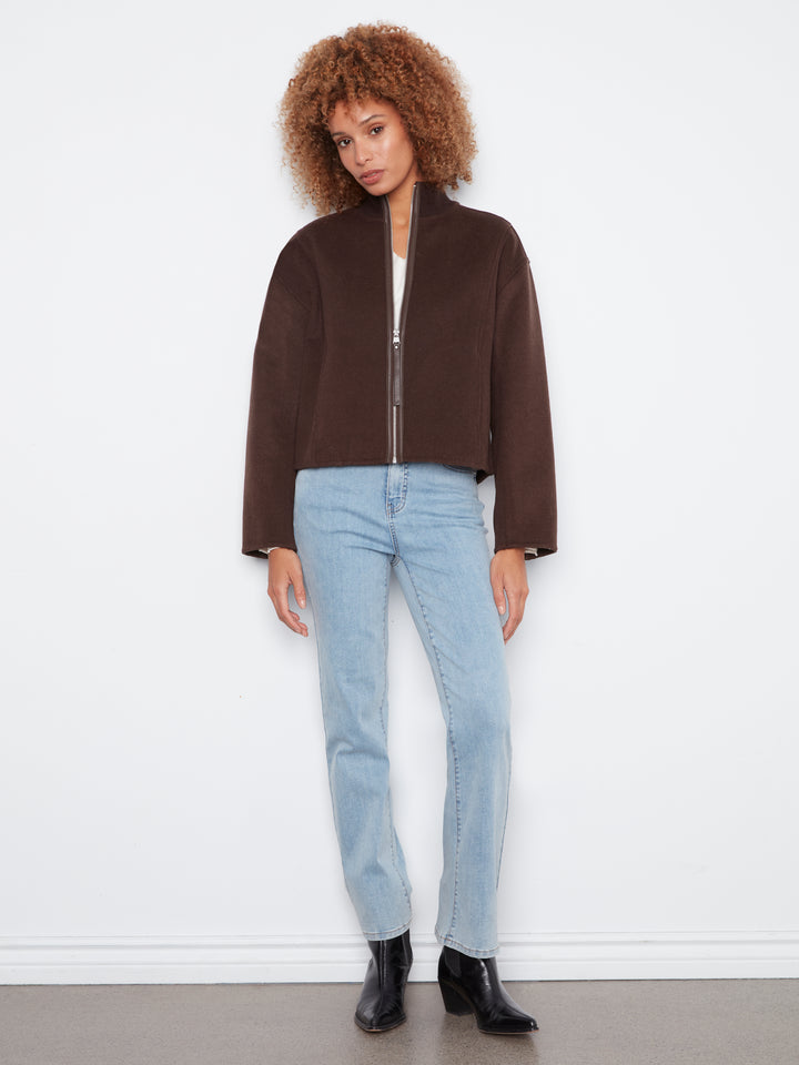 Wool Bomber Jacket with Zipper at Front