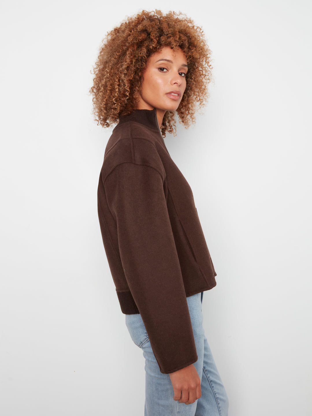 Wool Bomber Jacket with Zipper at Front