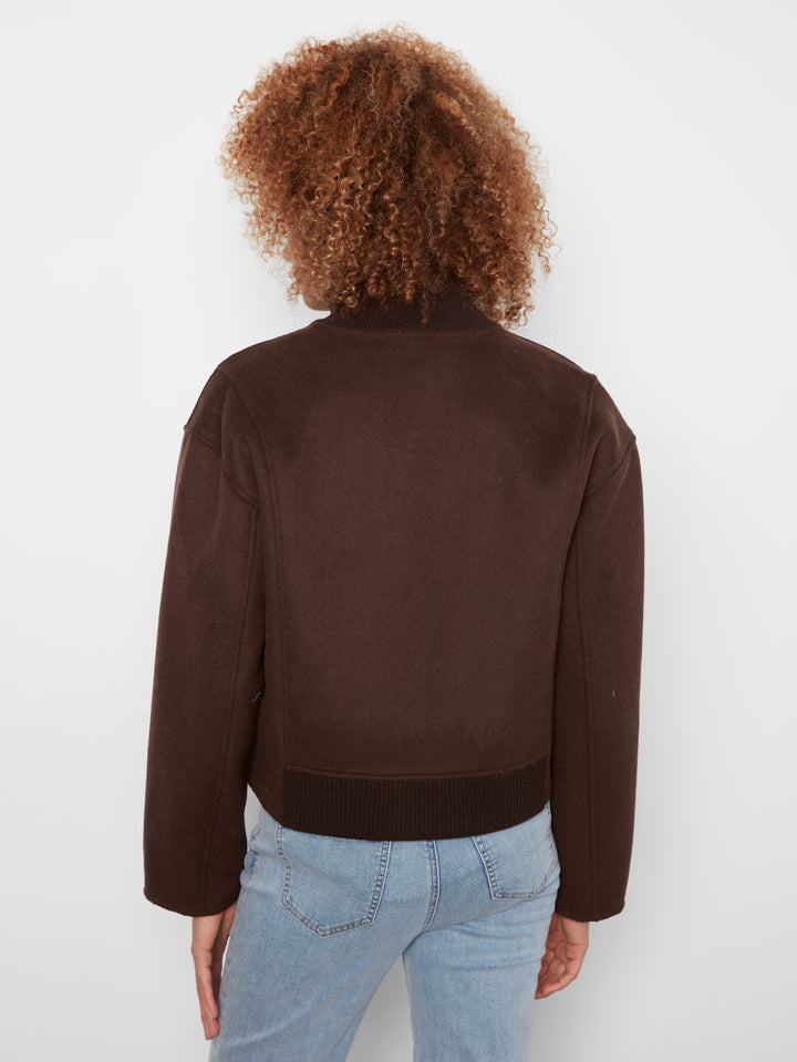 Wool Bomber Jacket with Zipper at Front