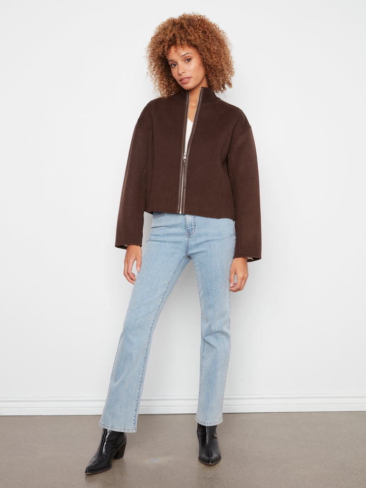 Wool Bomber Jacket with Zipper at Front
