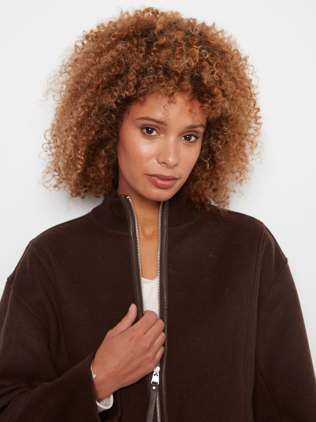 Wool Bomber Jacket with Zipper at Front