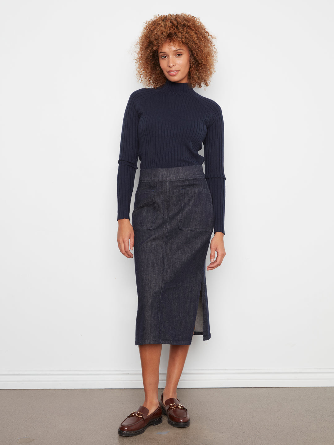 Pull-on Midi Skirt With Patch Pockets and Side Slits