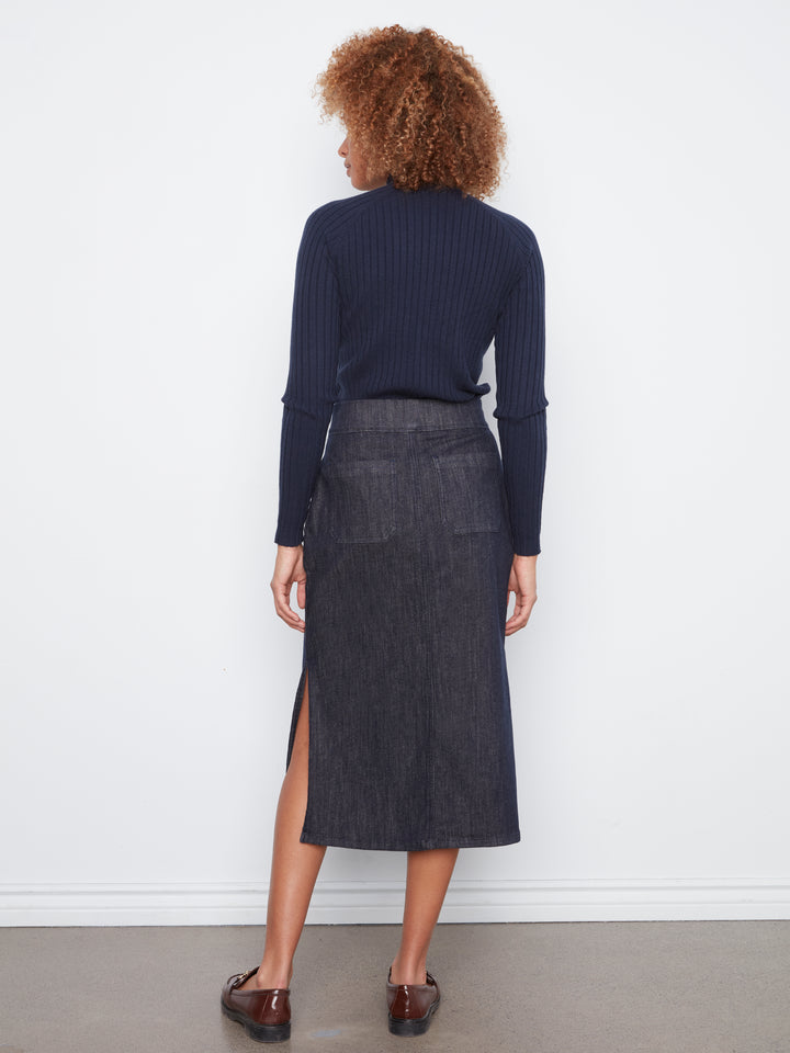 Pull-on Midi Skirt With Patch Pockets and Side Slits