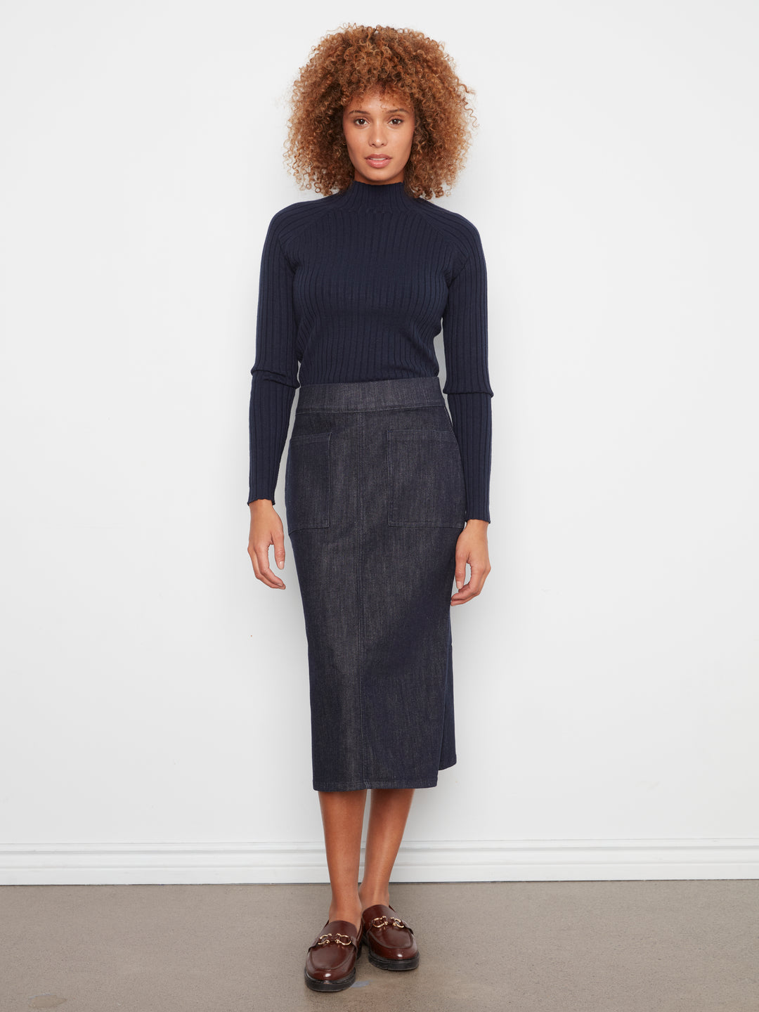 Pull-on Midi Skirt With Patch Pockets and Side Slits