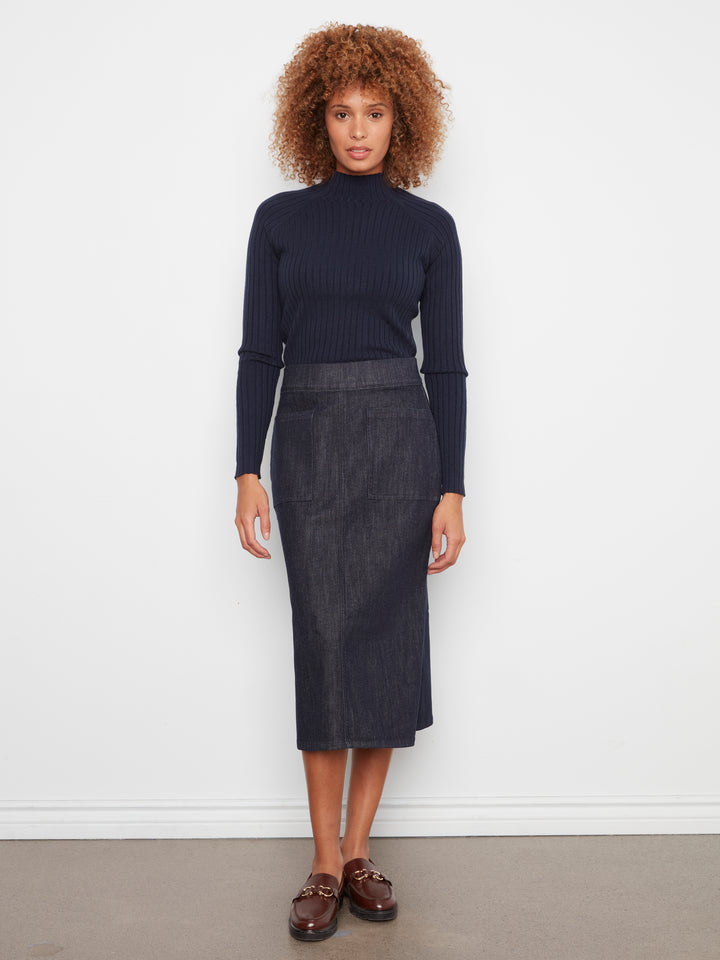 Pull-on Midi Skirt With Patch Pockets and Side Slits