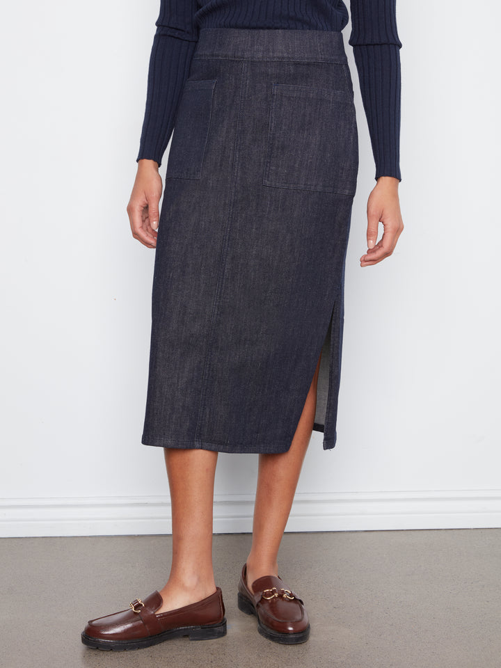 Pull-on Midi Skirt With Patch Pockets and Side Slits