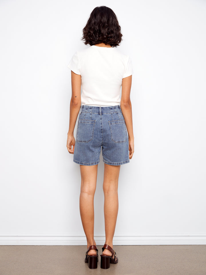 Stretch Denim Shorts With Patch Pockets