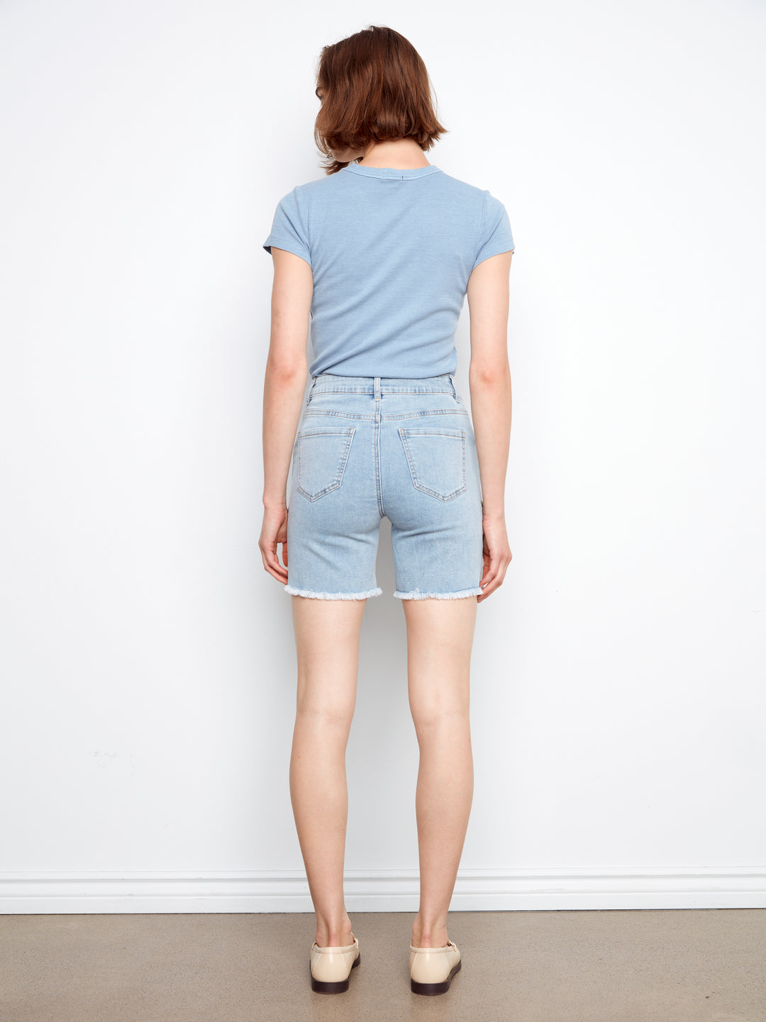 Side Embroidered Stretch Denim Shorts