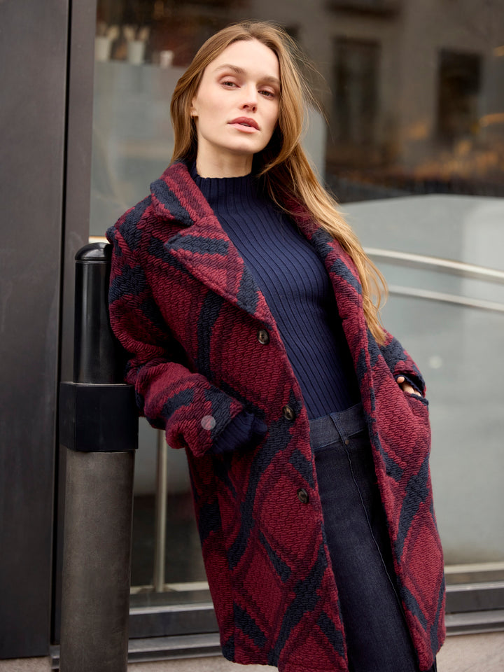 Boucle Button Front Long Jacket with Front Pockets